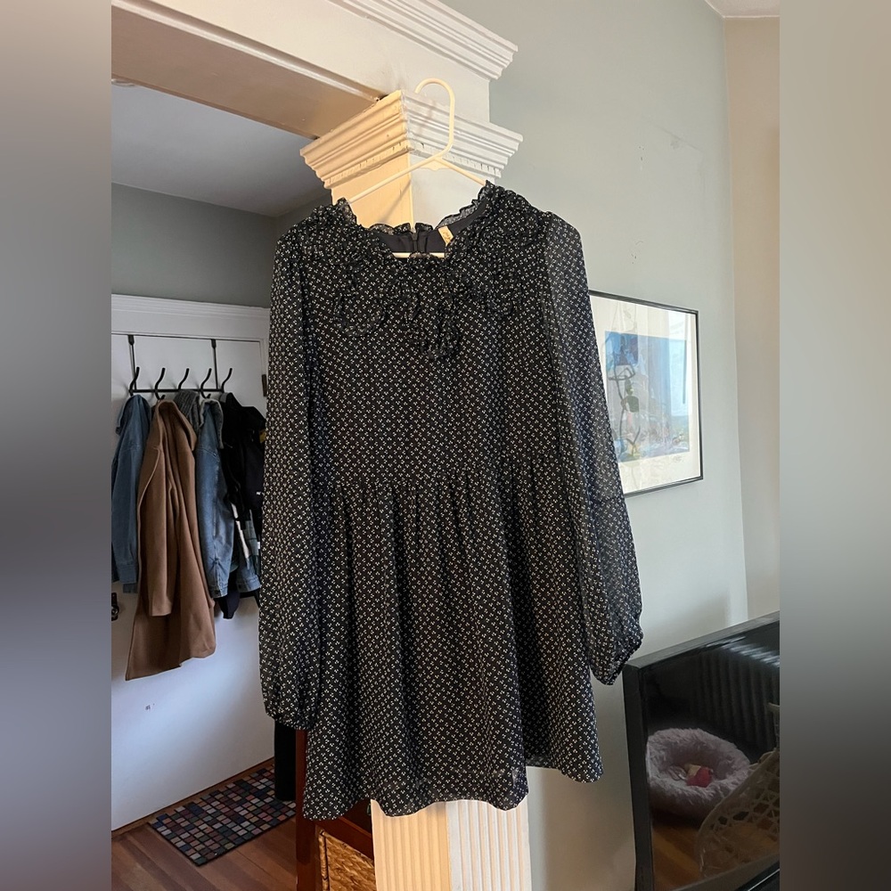 Free People Navy and White Long Sleeve Mini Dress